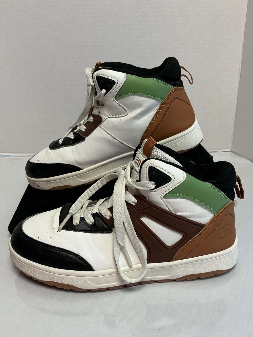 unltd. Youth High Top Sneakers White Black Brown Green Size 2